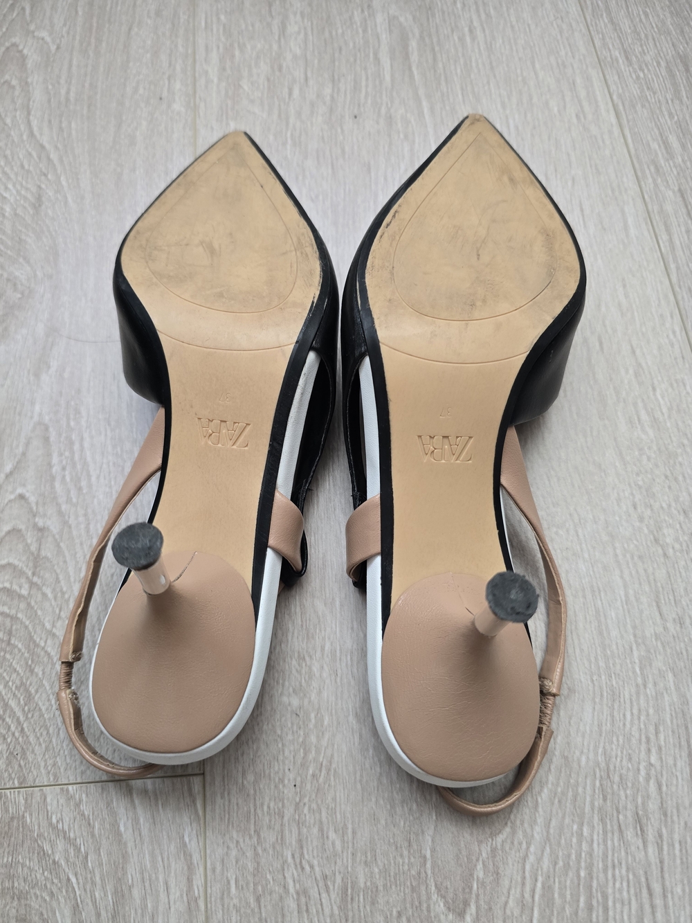 Zara Black Pointed Slingback Pumps with Tan Strap Size 37 Eur - Picture 5 of 9